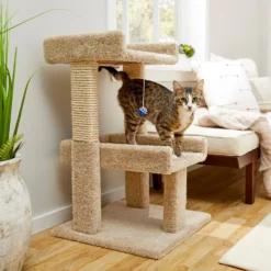 Frisco 32-in Real Carpet Wooden Cat Tree With Toy