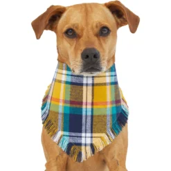 Frisco Blue/Yellow Plaid Dog & Cat Flannel Bandana -Best Pet Supplies 267901 PT2. AC SS1800 V1637717796